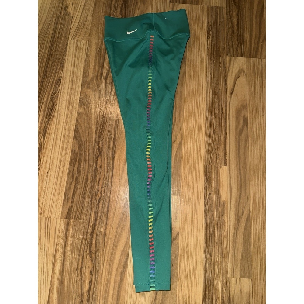 Nike Sz XS Rainbow Ladder Green Dri-Fit Workout Athletic Leggings